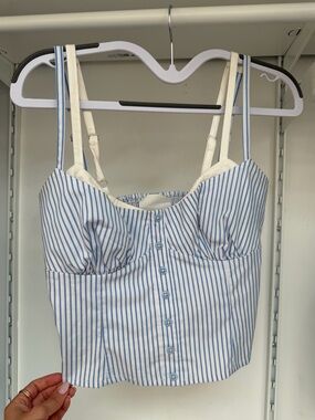 Reformation Blue & White Striped Corset Top (Size 2)